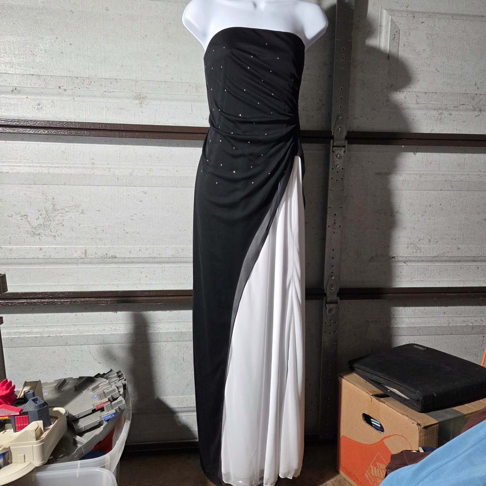 B. Darlin Black White Rhinestone Ruched Strapless Prom Dress 11/12 015201d